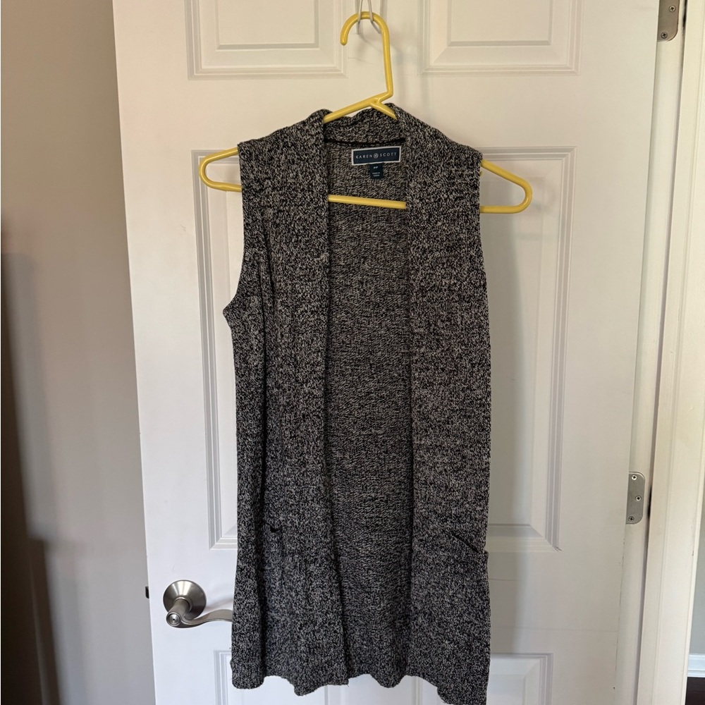 Karen Scott Gray Open Front Cardigan Vest